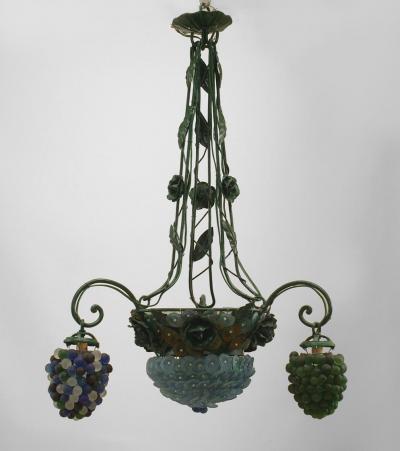 Italian Venetian 3 arm chandelier with 3 Murano glass grape design shades
