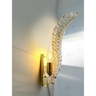 Italian Venetian Gold Graniglia Leave Murano Glass Walls Sconce a Pair