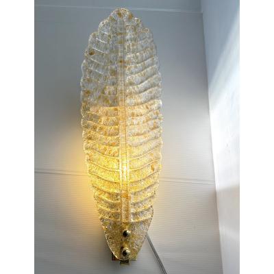 Italian Venetian Gold Graniglia Leave Murano Glass Walls Sconce a Pair