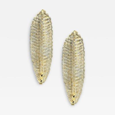 Italian Venetian Gold Graniglia Leave Murano Glass Walls Sconce a Pair