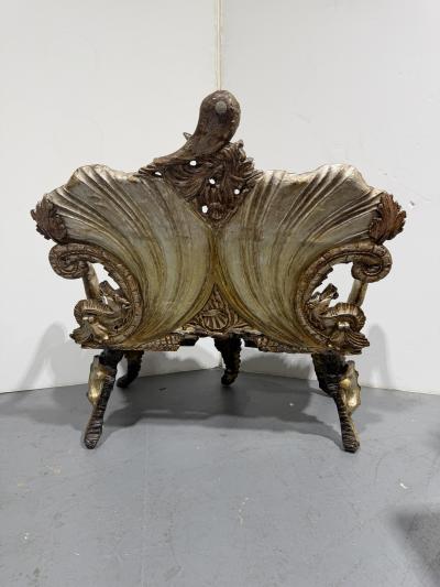 Italian Venetian Grotto 19th Cent silver gilt and polychromed trimmed loveseat