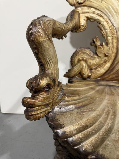Italian Venetian Grotto 19th Cent silver gilt and polychromed trimmed loveseat