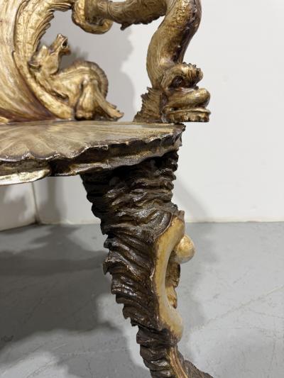 Italian Venetian Grotto 19th Cent silver gilt and polychromed trimmed loveseat