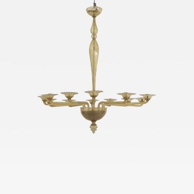 Italian Venetian Murano 1940s style Oval Shaped Amber Glass Chandelier