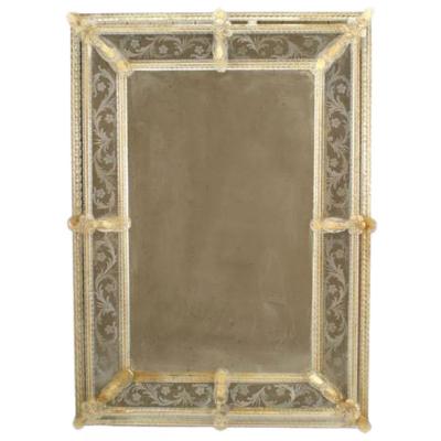 Italian Venetian Murano Etched Floral Design Wall Mirror