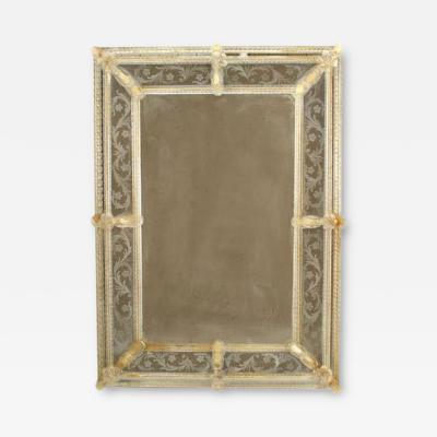 Italian Venetian Murano Etched Floral Design Wall Mirror