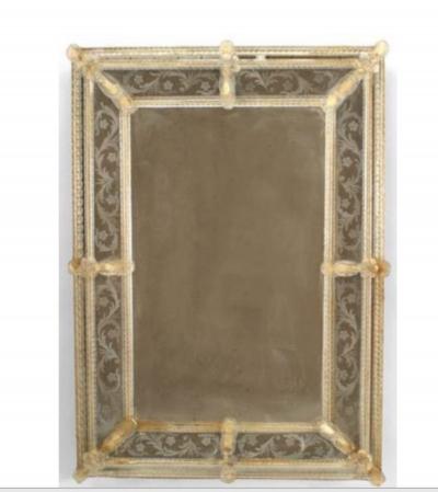 Italian Venetian Murano Etched Floral Design Wall Mirrors