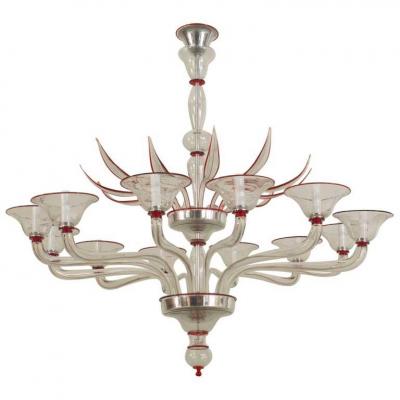Italian Venetian Murano Glass Feather Chandelier