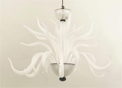 Italian Venetian Murano White Glass Chandelier