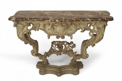 Italian Venetian Painted Marble Top Console Table
