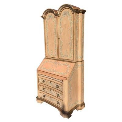 Italian Venetian Pink Chinoiserie Secretary Desk Cabinet