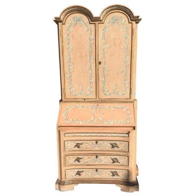 Italian Venetian Pink Chinoiserie Secretary Desk Cabinet