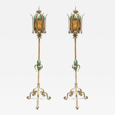 Italian Venetian Style Patinated Iron Floor Lamps