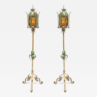 Italian Venetian Style Patinated Iron Floor Lamps
