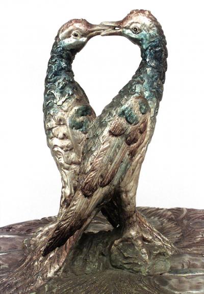 Italian Venetian Style Silver Gilt Kissing Peacock Center Table