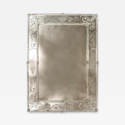 Italian Venetian Wall Mirror With Floral and Etched Basket Design