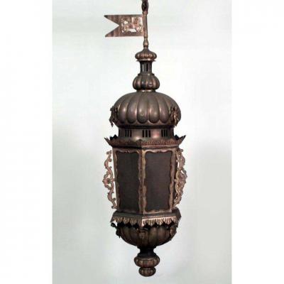 Italian Venetian style 19th Cent brass 6 sided hanging lantern