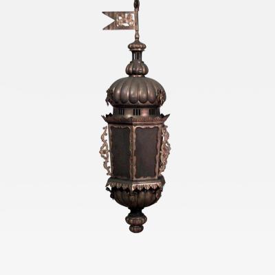 Italian Venetian style 19th Cent brass 6 sided hanging lantern