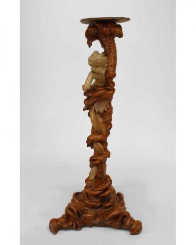 Italian Venetian style cream painted and walnut mermaid pedestal