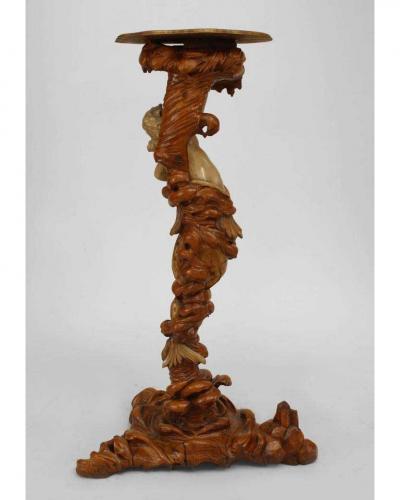 Italian Venetian style cream painted and walnut mermaid pedestal