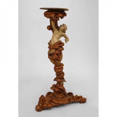 Italian Venetian style cream painted and walnut mermaid pedestal