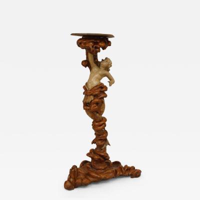 Italian Venetian style cream painted and walnut mermaid pedestal