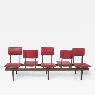 Italian Vintage Bench with Red Leather Seats 5 Seats