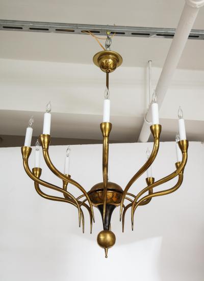 Italian Vintage Brass Chandelier Ten Lights Mid Century Modern 1950