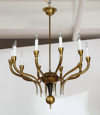 Italian Vintage Brass Chandelier Ten Lights Mid Century Modern 1950