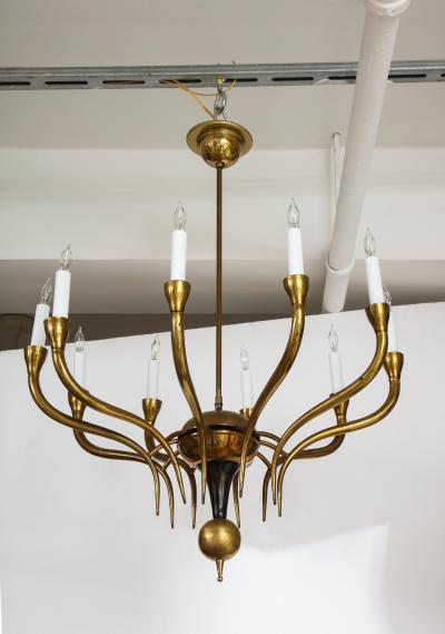 Italian Vintage Brass Chandelier Ten Lights Mid Century Modern 1950