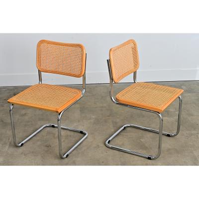 Italian Vintage Breuer Cesca Style Side Chairs with Cane Seats