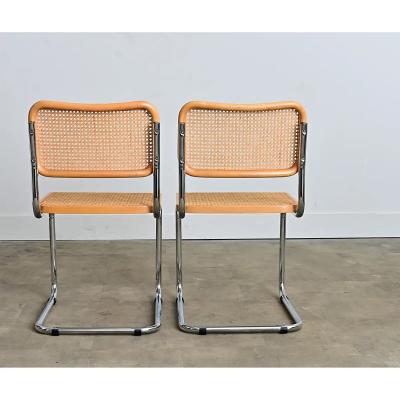 Italian Vintage Breuer Cesca Style Side Chairs with Cane Seats