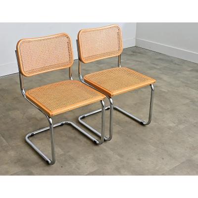 Italian Vintage Breuer Cesca Style Side Chairs with Cane Seats