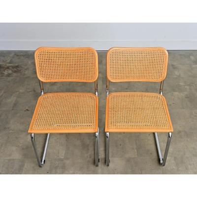 Italian Vintage Breuer Cesca Style Side Chairs with Cane Seats