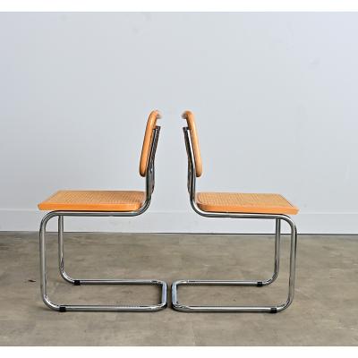 Italian Vintage Breuer Cesca Style Side Chairs with Cane Seats