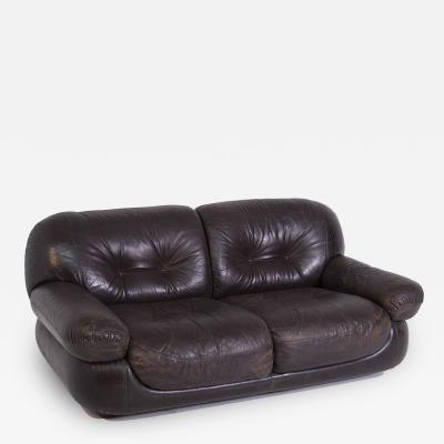 Italian Vintage Brown Leather Sofa With, Vintage Brown Leather Sofa