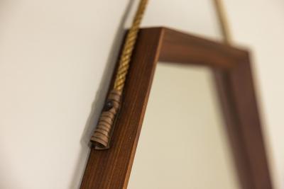 Italian Vintage Hexagonal Mirror in Teak Italy 1960s