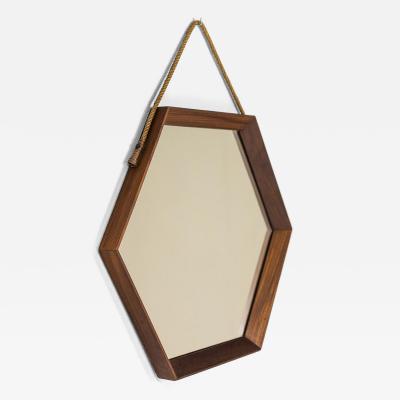 Italian Vintage Hexagonal Mirror in Teak Italy 1960s