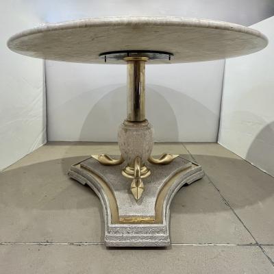 Italian Vintage Neoclassical Hollywood White Marble Center Table Brass Swan Base