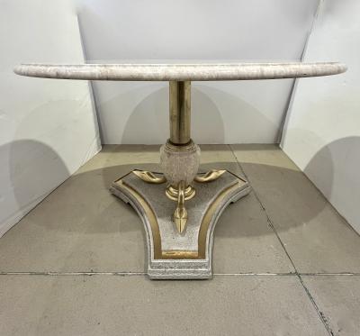 Italian Vintage Neoclassical Hollywood White Marble Center Table Brass Swan Base