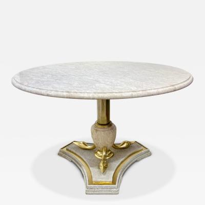 Italian Vintage Neoclassical Hollywood White Marble Center Table Brass Swan Base