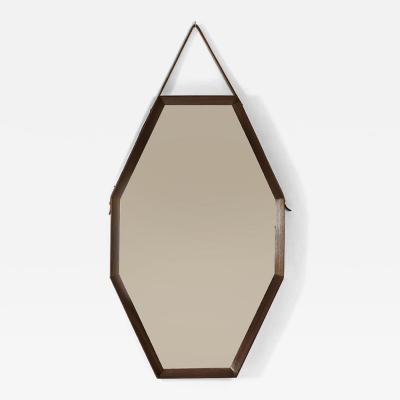 Italian Vintage Octagonal Mirror in Teak 1970s