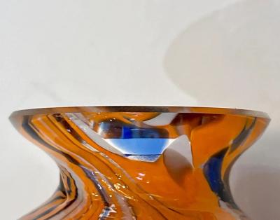 Italian Vintage Orange Black White Blue Murano Glass Oval Shape Perfume Bottle