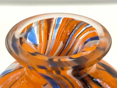 Italian Vintage Orange Black White Blue Murano Glass Oval Shape Perfume Bottle