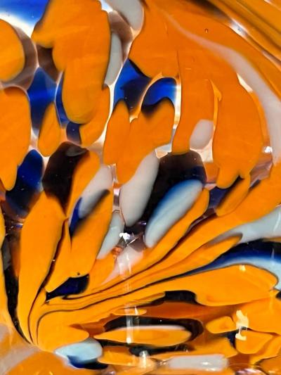 Italian Vintage Orange Black White Blue Murano Glass Oval Shape Perfume Bottle