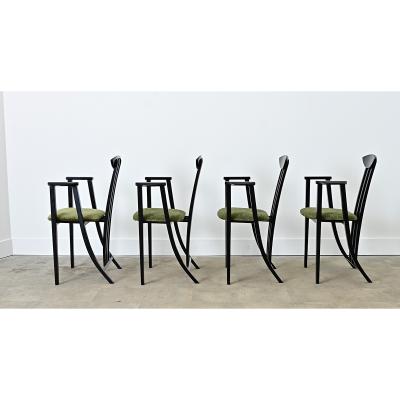 Italian Vintage Set of Four Ebonized Upholstered Armchairs