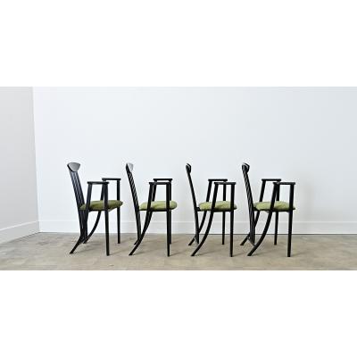 Italian Vintage Set of Four Ebonized Upholstered Armchairs
