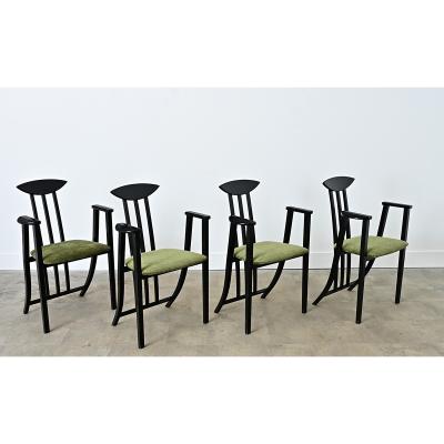 Italian Vintage Set of Four Ebonized Upholstered Armchairs
