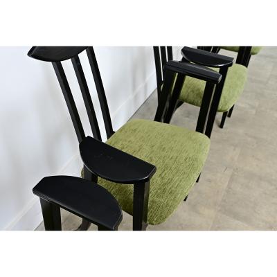 Italian Vintage Set of Four Ebonized Upholstered Armchairs