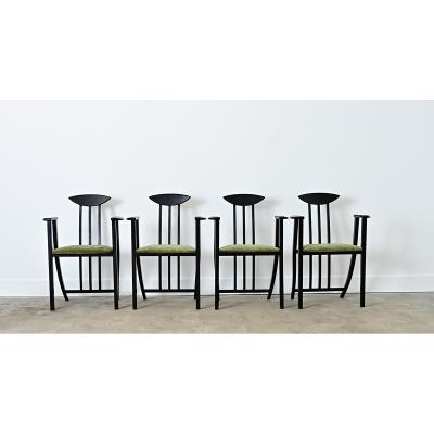 Italian Vintage Set of Four Ebonized Upholstered Armchairs